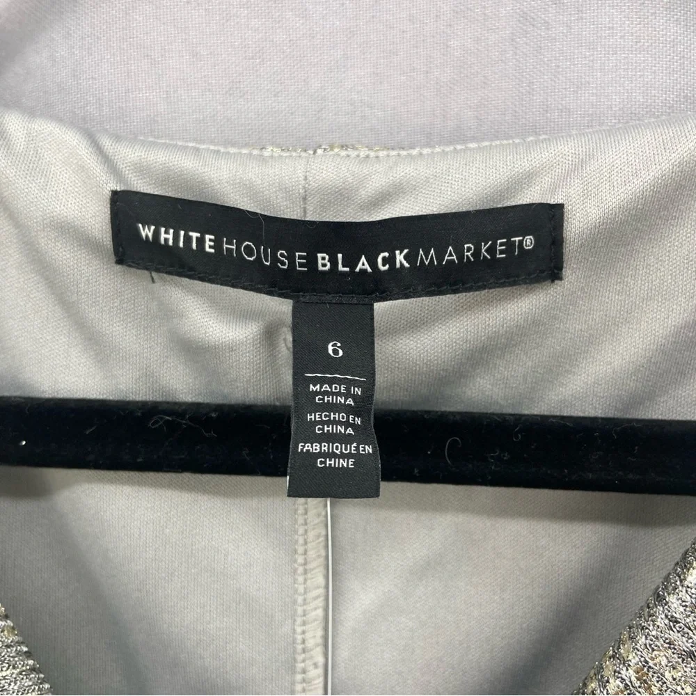 NWT White House Black Market Gray Gold Metallic Drape Neck Shine Dress Size 6 - Picture 4 of 10